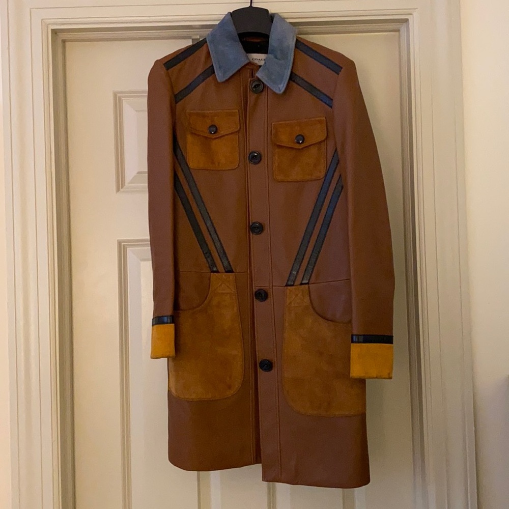 Coach leather trench with suede details